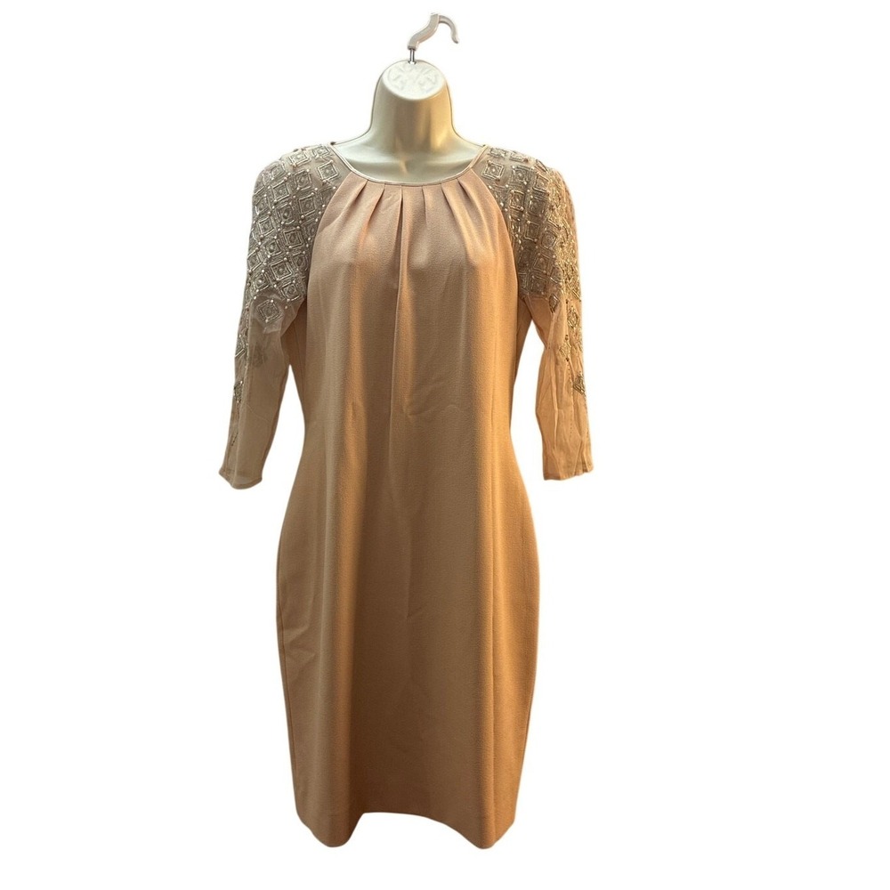 Tahari Mauve Pink Embellished 3/4 Sleeved‎ Dress Size 8
